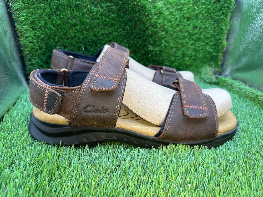 Clarks Hapsford Creek Slingback Sandal Men's 12 Brown Leather Open-Toe Footbed